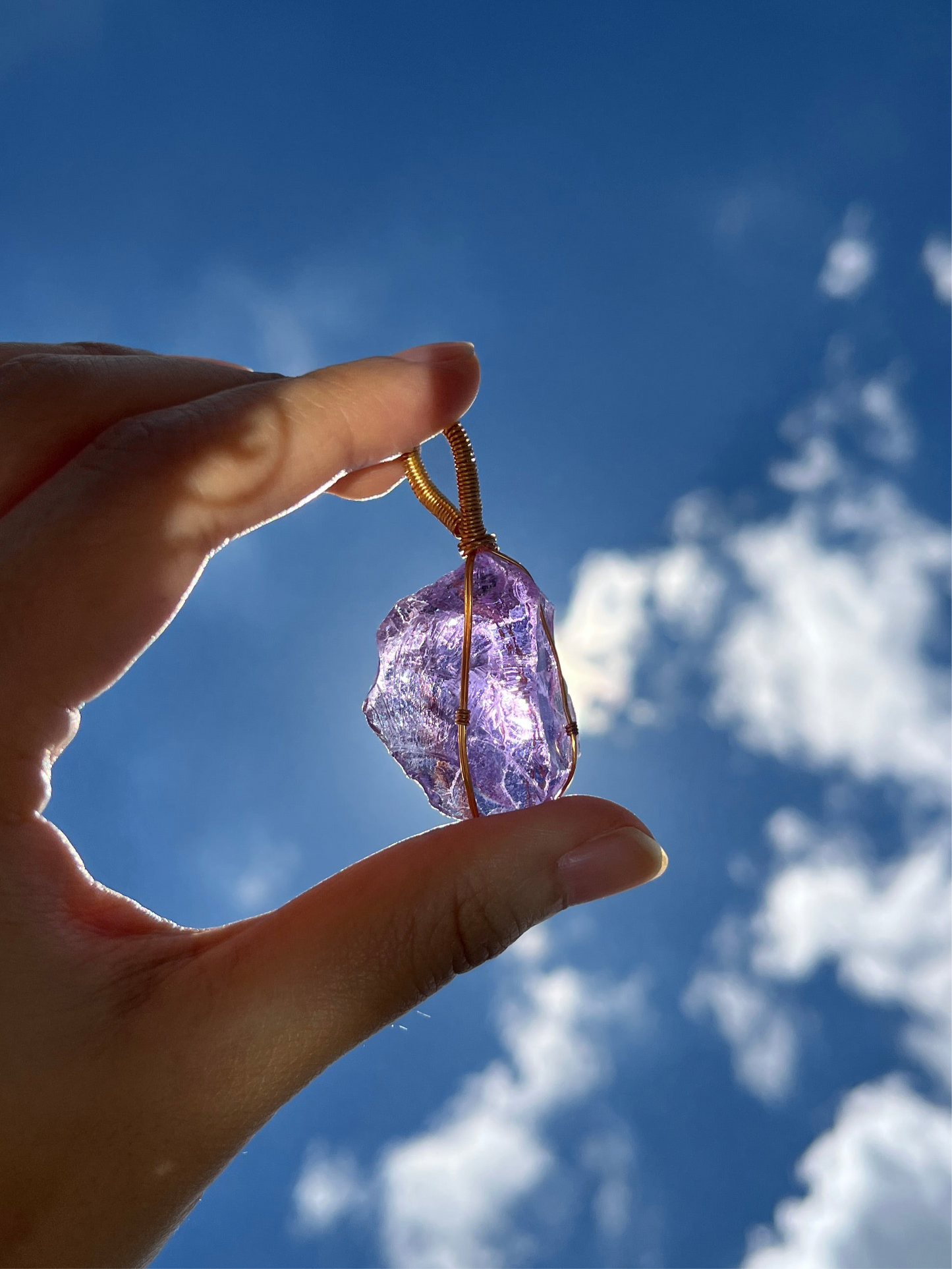 ｜人手繞線｜Andara 蘭花紫色水晶吊墜(15.3g)｜Andara Orchid Crystal Pendant (15.3g) With Hand Wrapped Wire