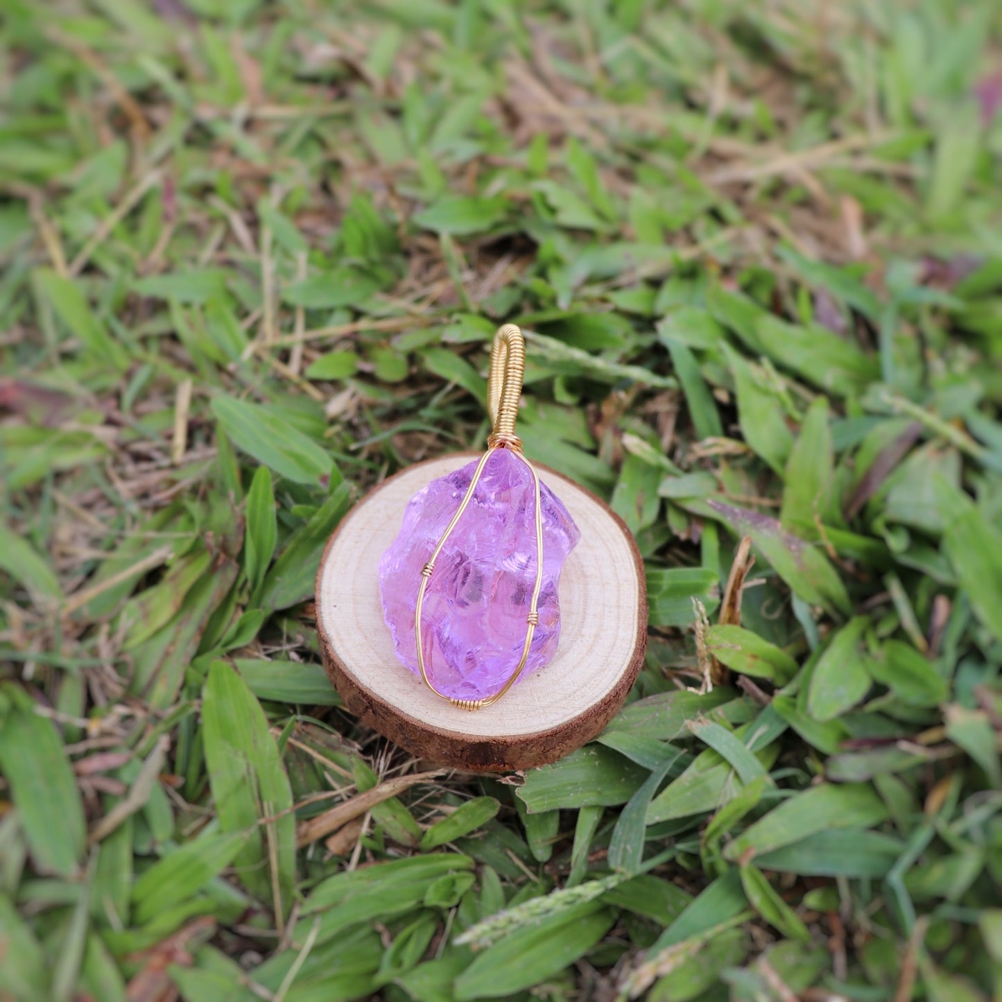 ｜人手繞線｜Andara 蘭花紫色水晶吊墜(15.3g)｜Andara Orchid Crystal Pendant (15.3g) With Hand Wrapped Wire