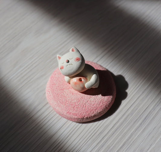 粉紅月球小貓迷你線香座｜Kitten On a Pink Moon Mini Incense Holder