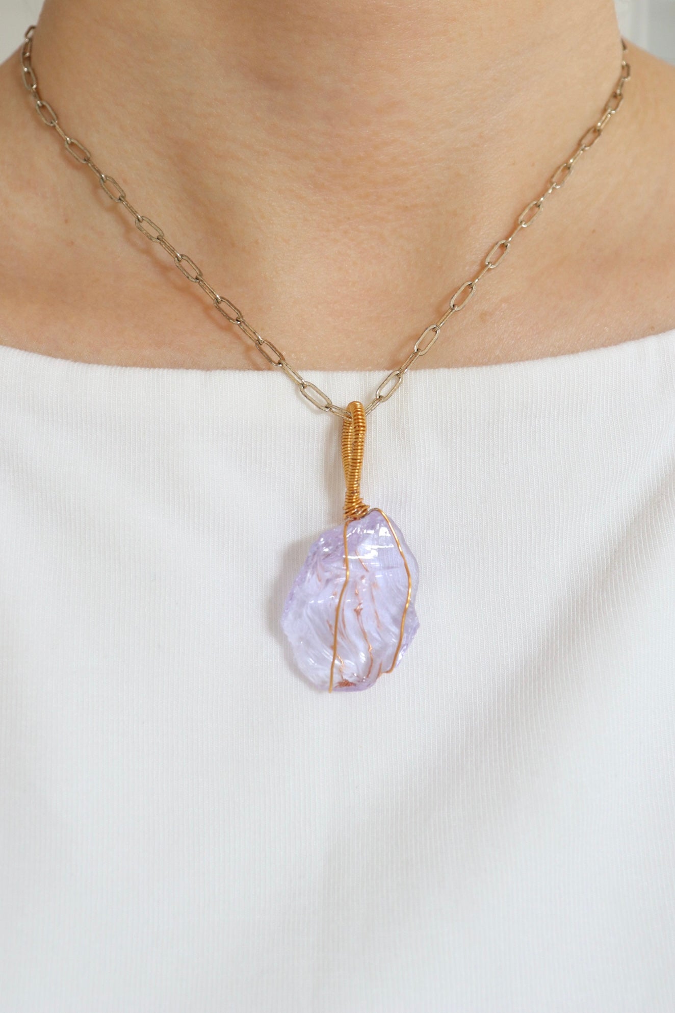 ｜人手繞線｜ Andara 淡紫水晶吊墜(9g)｜Andara Lilac Crystal Pendant (9g) With Hand - Wrapped Wire