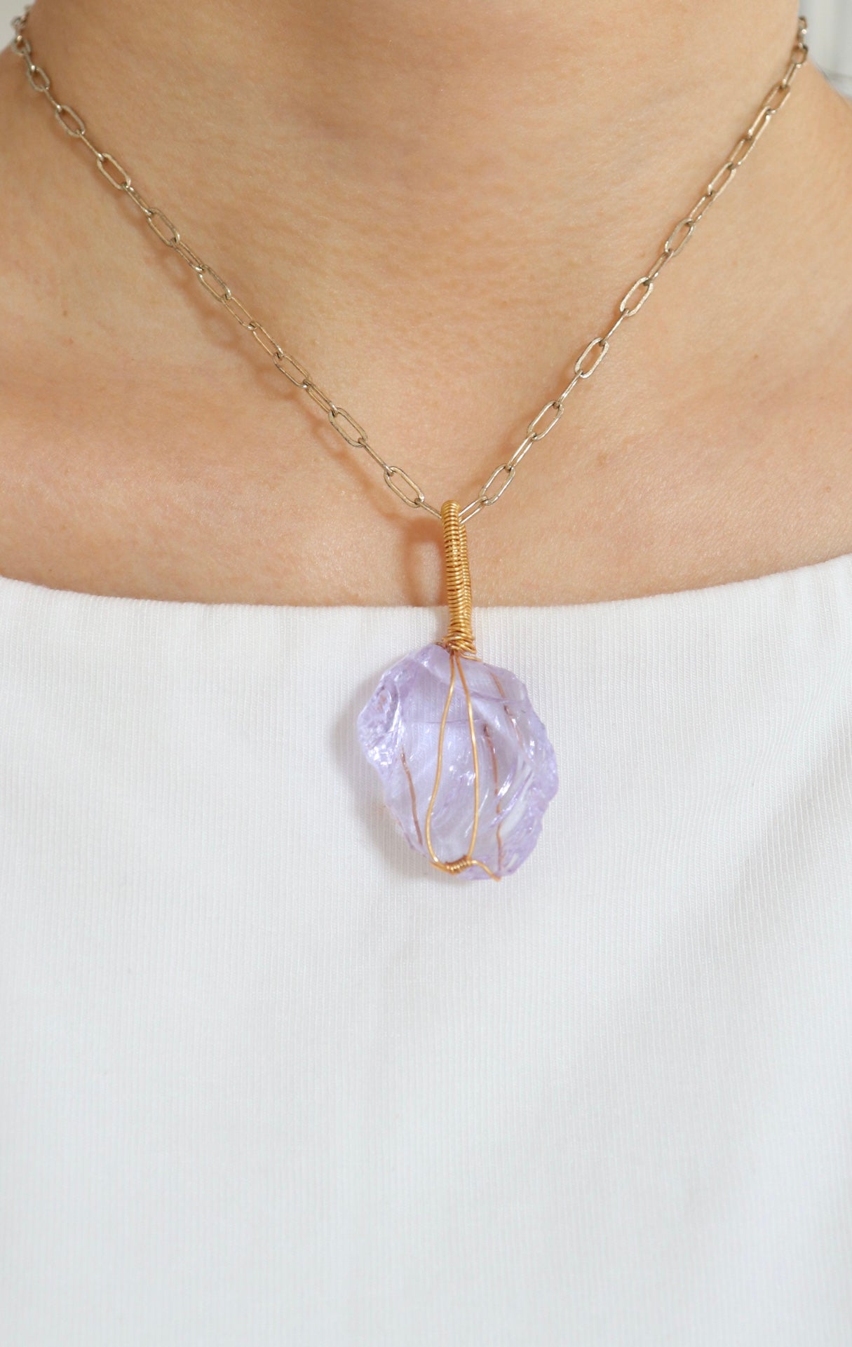 ｜人手繞線｜ Andara 淡紫水晶吊墜(9g)｜Andara Lilac Crystal Pendant (9g) With Hand - Wrapped Wire