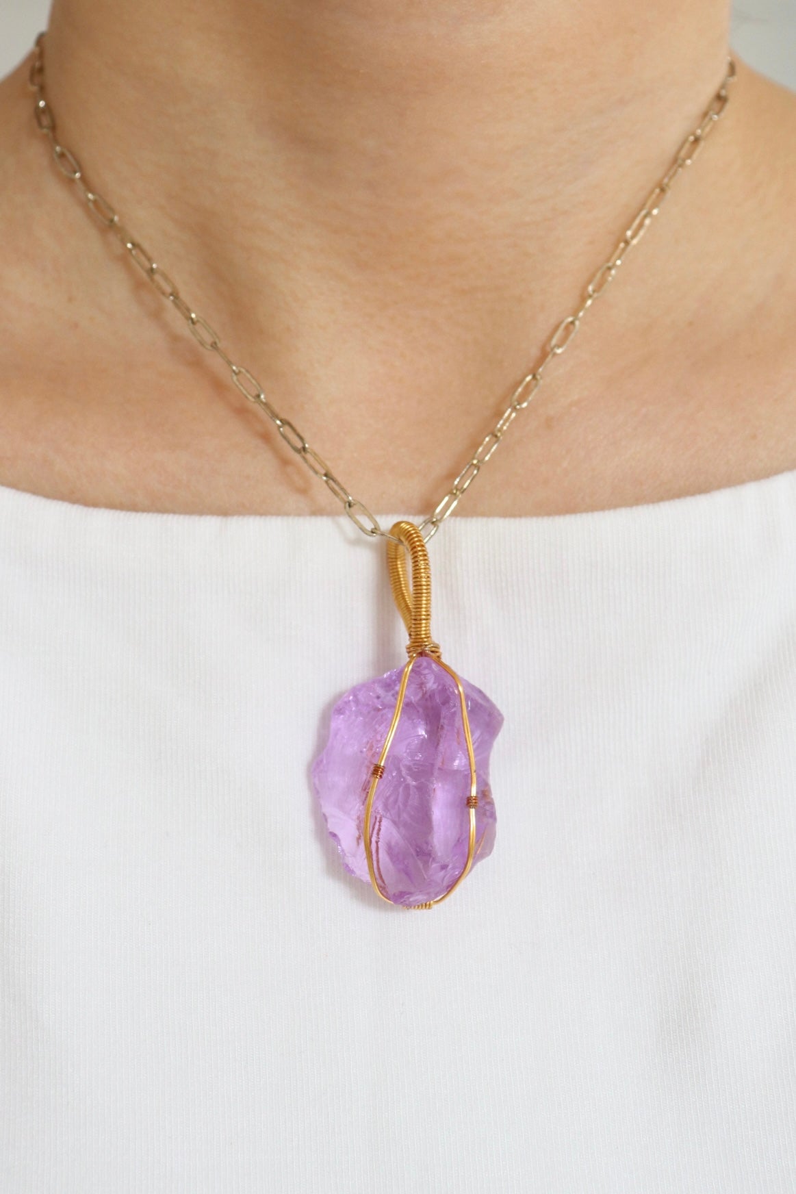 ｜人手繞線｜Andara 蘭花紫色水晶吊墜(15.3g)｜Andara Orchid Crystal Pendant (15.3g) With Hand Wrapped Wire